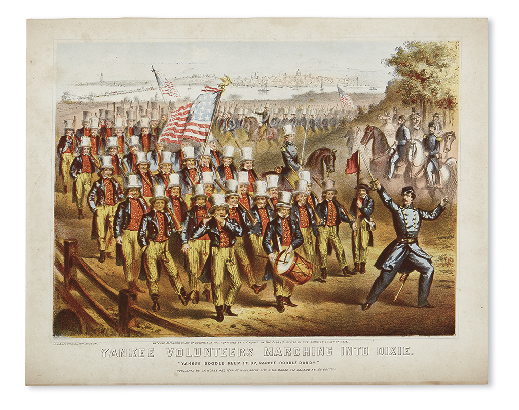 (CIVIL WAR--PRINTS.) Bufford, John Henry; lithographer. Yankee Volunteers Marching into Dixie.